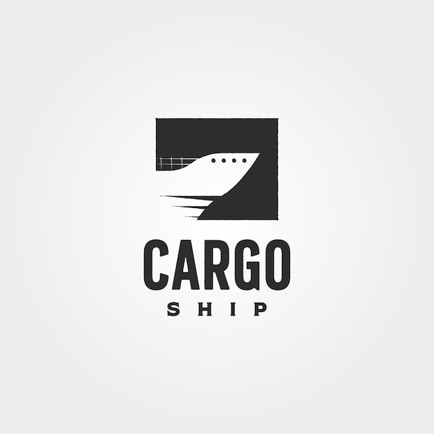 Vector container ship vintage logo vector symbol illustration design, minimalist cargo ship logo design