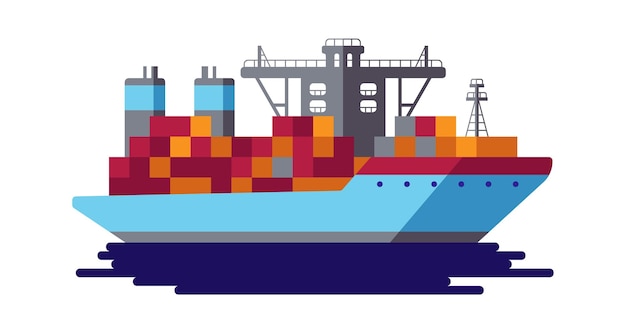 Vector container ship water transportation illustration