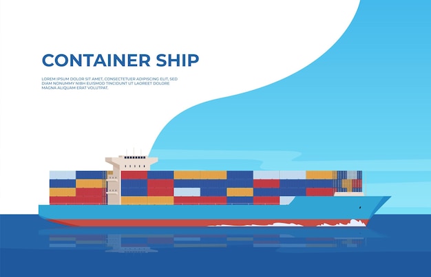 Vector container ships delivery of goods in large quantities by sea and ocean