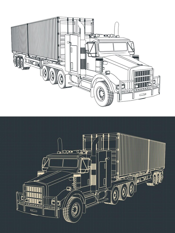 Vector コンテナトラクタートレーラートラックのブループリント