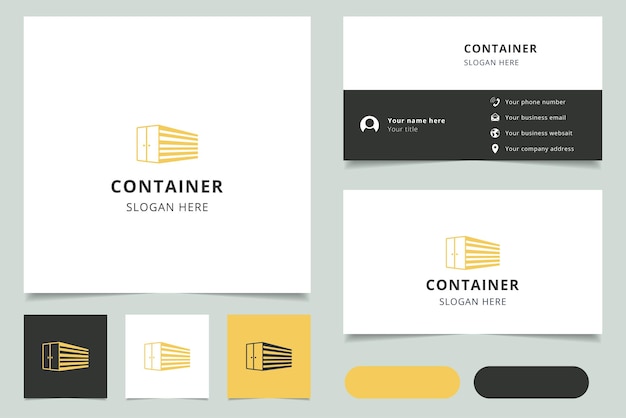 Containerlogo-ontwerp met bewerkbaar slogan-brandingboek en