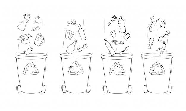 Контейнеры для мусора разных типов.