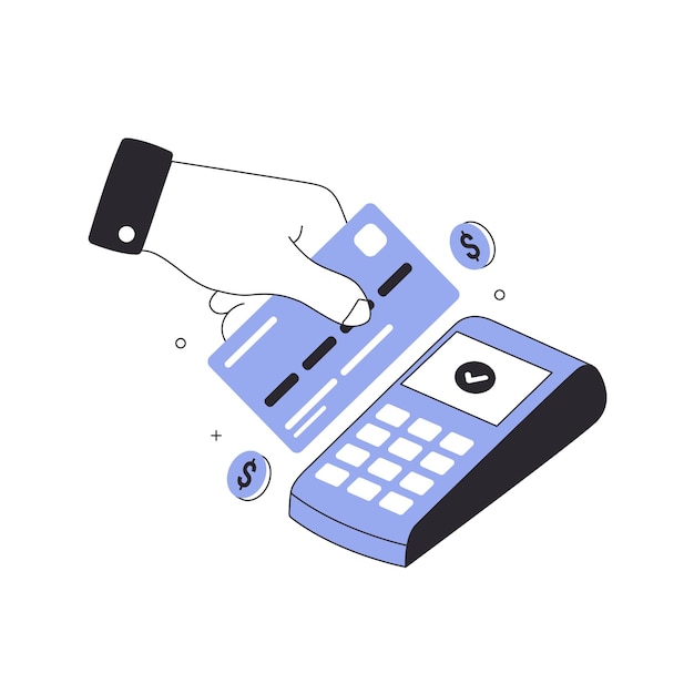 Vector contantloze betalingen met een bankkrediet- of debetkaart illustratieconcept van de financiële technologie