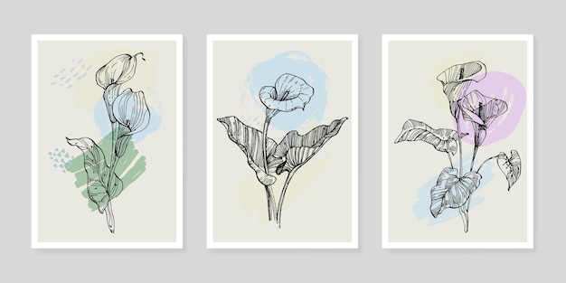 Contemporary art floral posters in trendy colors.