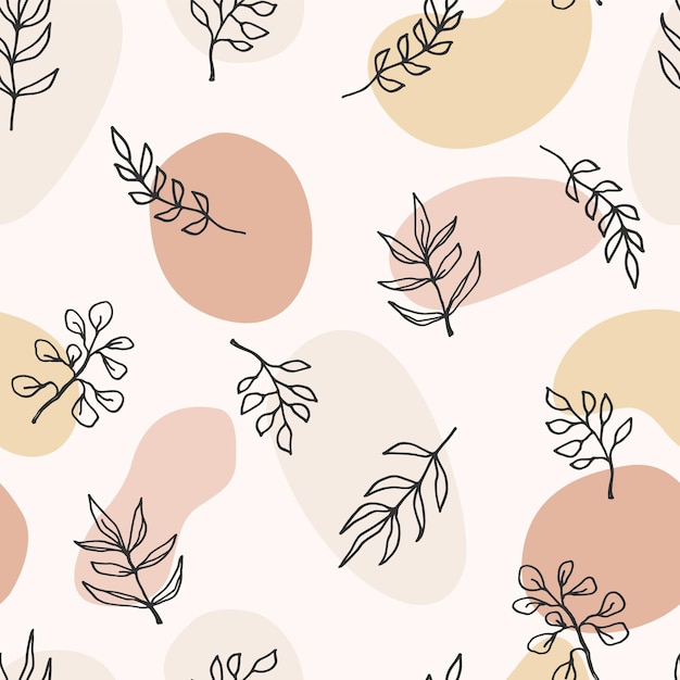 Vector contemporary art seamless pattern with branches, leaves, plants. line art.