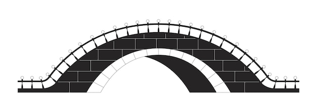 現代的なレンガの橋 フラットモノクロ孤立ベクトルオブジェクト ヴィンテージ トラディショナルアーチ 編集可能な黒と白のラインアート絵 ウェブグラフィックデザインのためのシンプルな輪郭スポットイラスト