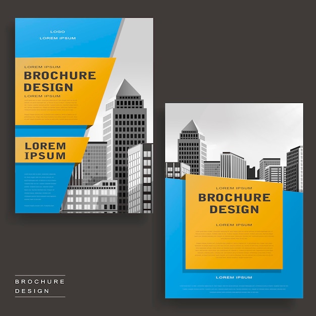 Vector contemporary brochure template design with city landscape and geometric elements