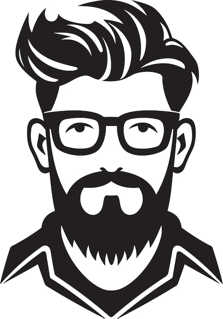 Vector contemporary cool cartoon hipster man face black icon sleek stubble black logo icon of cartoon hips