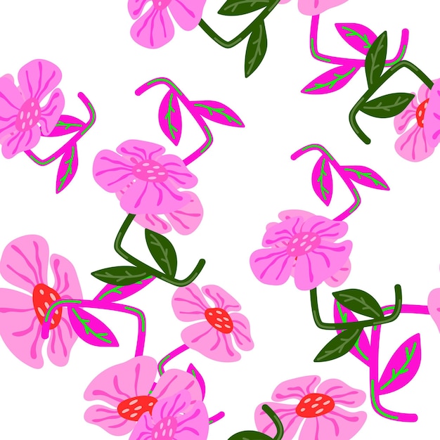 Vector contemporary cute stylized flowers seamless pattern decorative naive style botanical wallpaper