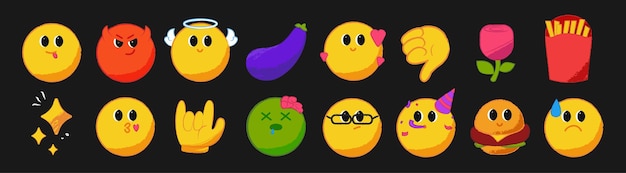 Vettore collezione di emoji contemporanei. un set con facce e oggetti grunge vettoriali