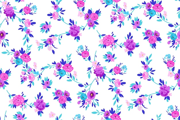 Stampa floreale contemporanea con piccoli fiori di prato su lea per sfondo digitale e tessuto in stile ornato modello vettoriale