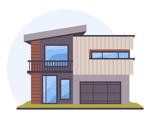 contemporary house modern suburban residential house urban villa architecture flat vector illustration hand drawn building facade