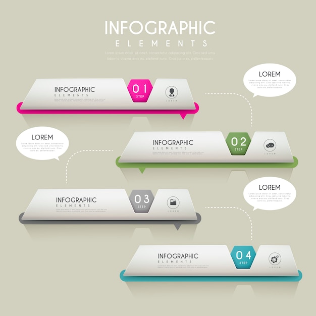 Design infografico contemporaneo con elementi di etichette colorate