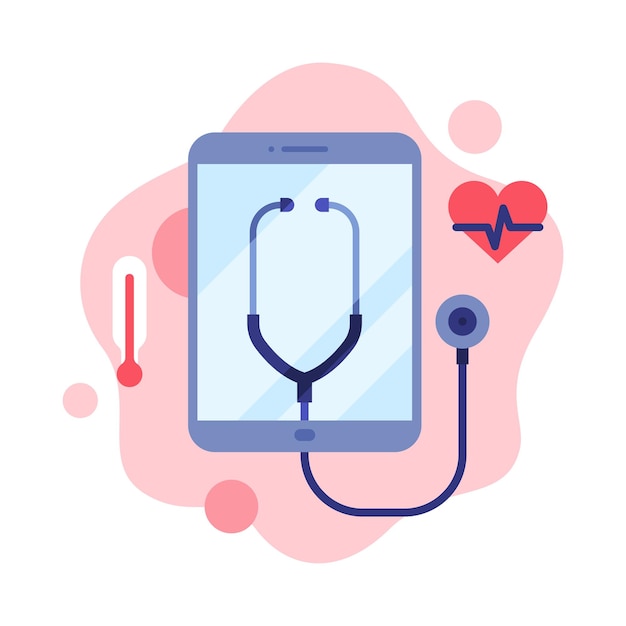 Contemporary Service with Online Medical Consultation Remote Medical Assistance Flat Style Vector Illustration on White Background