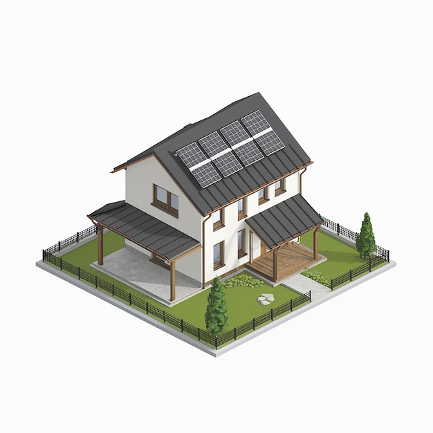 Vettore residenza contemporanea a due piani con design sostenibile e pannelli solari