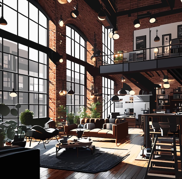 Contemporary urban loft with exposed brick walls