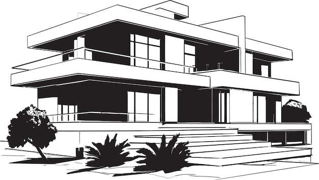 Vettore struttura di villa contemporanea emblema iconico in vettore icon villa construction blueprint architectura