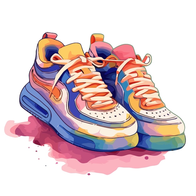 Vettore sneaker acquerello contemporaneo art colori vivaci con stile splash