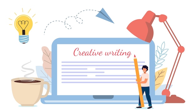 Vettore scrittura creativa dei contenuti concetto di copywriting e marketing dei contenuti