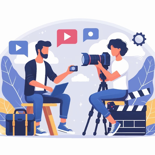 Creatore di contenuti che crea contenuti vettoriali illustrazione piatta concetto moderno di vlogger