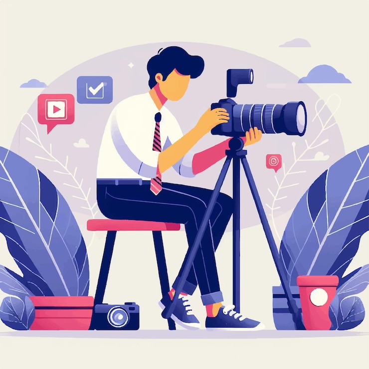 Vector content creator creating content vector flat illustration modern vlogger concept