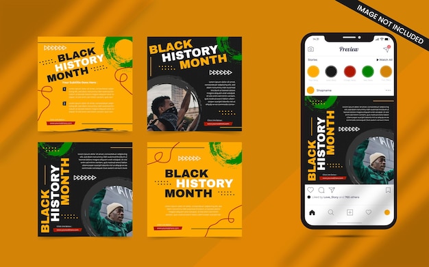 Vector content creator shape background for black history month on social media post set of instagram square banner promotion