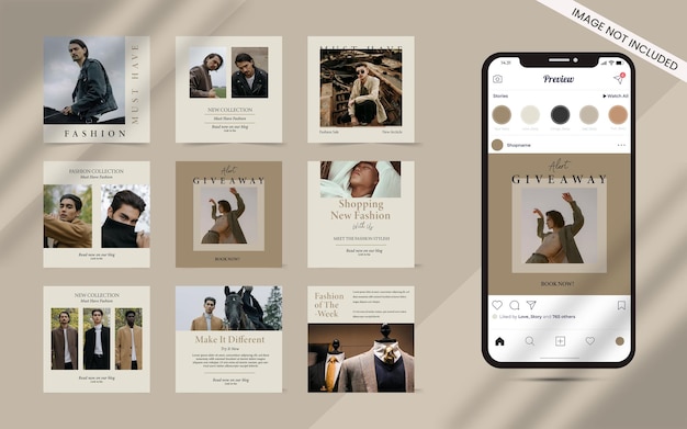 Instagramのファッション販売バナープロモーションのソーシャルメディア投稿セットのコンテンツクリエーターの形