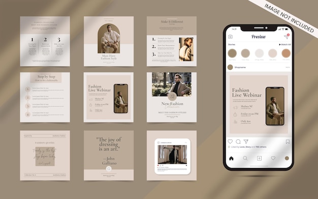 Instagramの正方形のファッション販売バナープロモーションのソーシャルメディア投稿セットのコンテンツ作成者の形