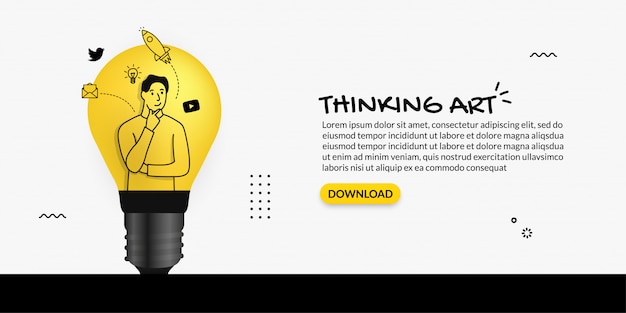 Vector content creator thinking inside light bulb on white background, creative idea concept