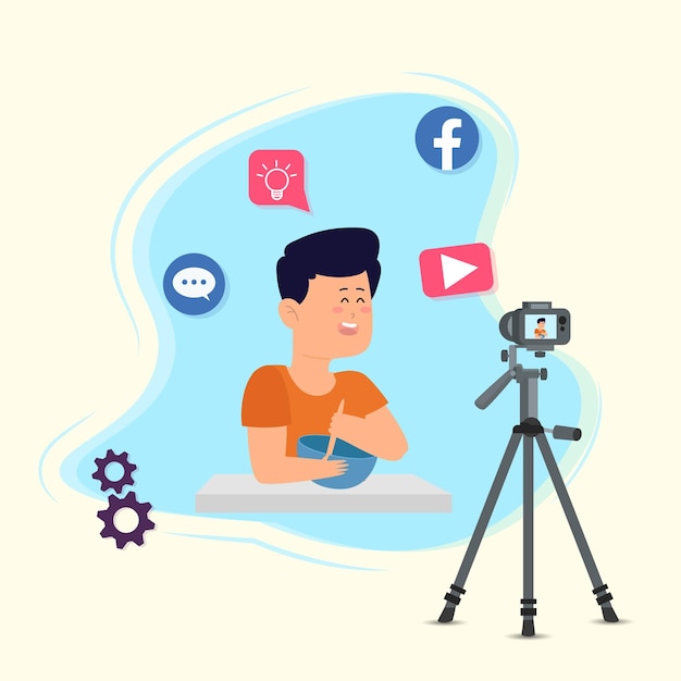 Content Creators Illustration Vector Template Social Media Online Video Stream Character live