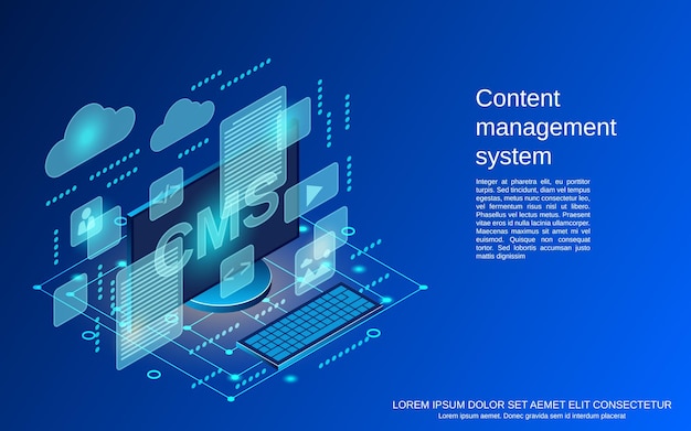 Content management systeem platte 3d isometrische vector concept illustratie