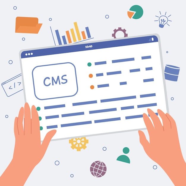 콘텐츠 관리 시스템 컨셉 디자인 또는 CMS 컨셉 디자인 웹사이트 아키텍처