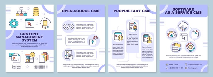 Vector content management system types purple brochure template