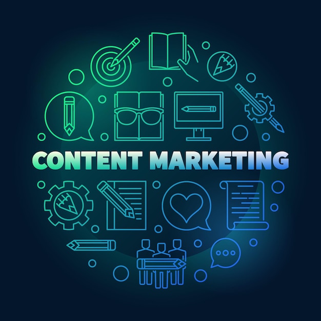 Content Marketing round vector colored illustration or banner