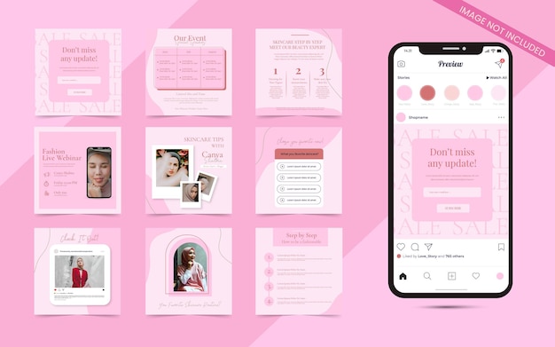 뷰티 블로거 및 화장품 관리 개념 소셜 미디어 포스트 스토리 배너 템플릿을 위한 콘텐츠 소셜 미디어