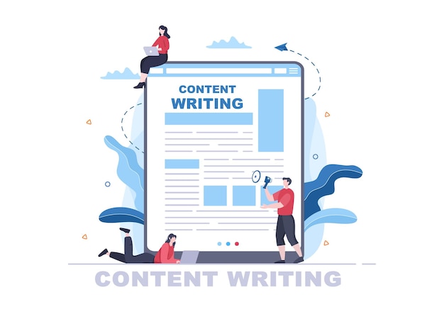 Content Writer or Journalist Background Vector Illustration For Copy Writing, Research, Development Idea and Novel or Book Script in Flat Style