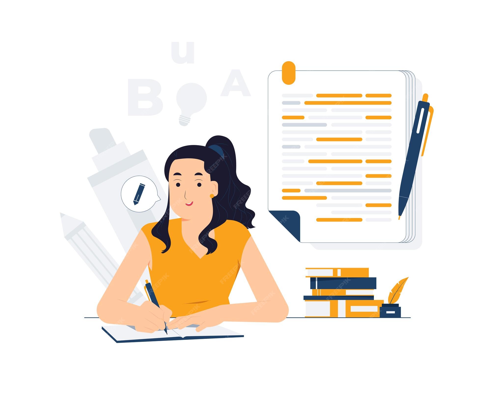 Premium Vector | Content writing on paper sheet writer journalist 