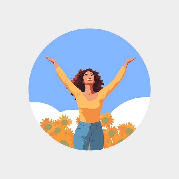 Vector contented woman enjoying nature