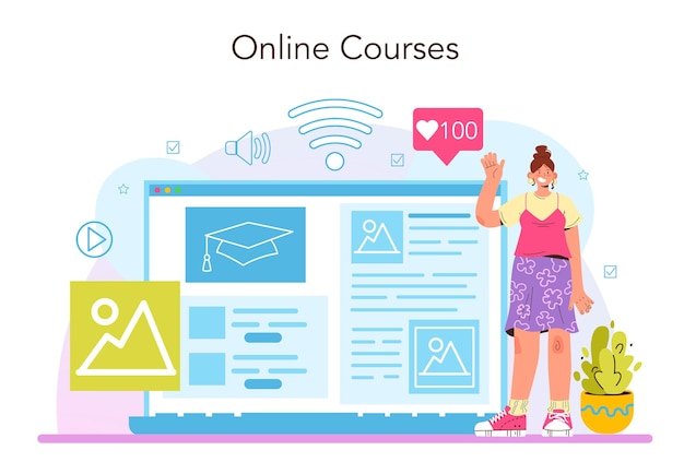 Contentmanager online service of platform. Digitale promotie en contentproductie. Ontwikkelen van inhoudsplan. Online cursus. Platte vectorillustratie