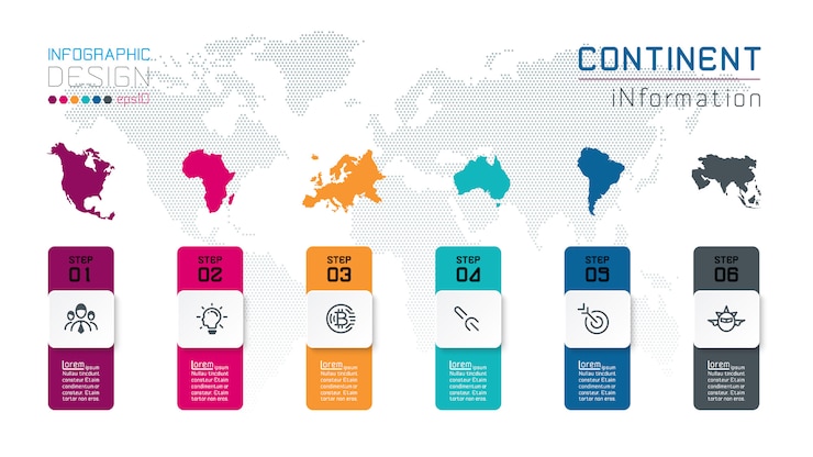 Vector continentale infographicsinformatie over vector grafisch art.