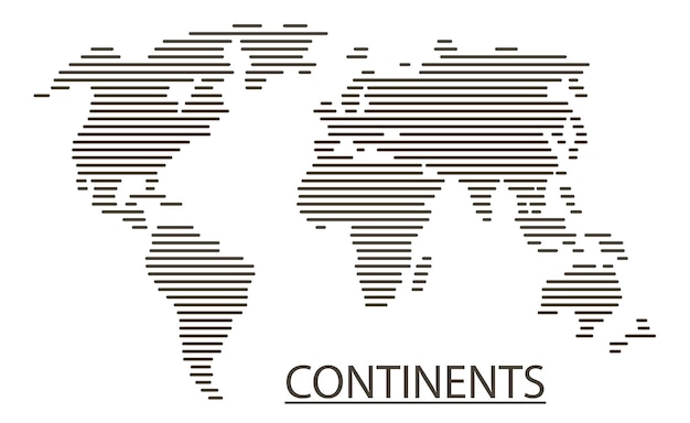 Continents of the world drawn with thin lines world map isolated on light background