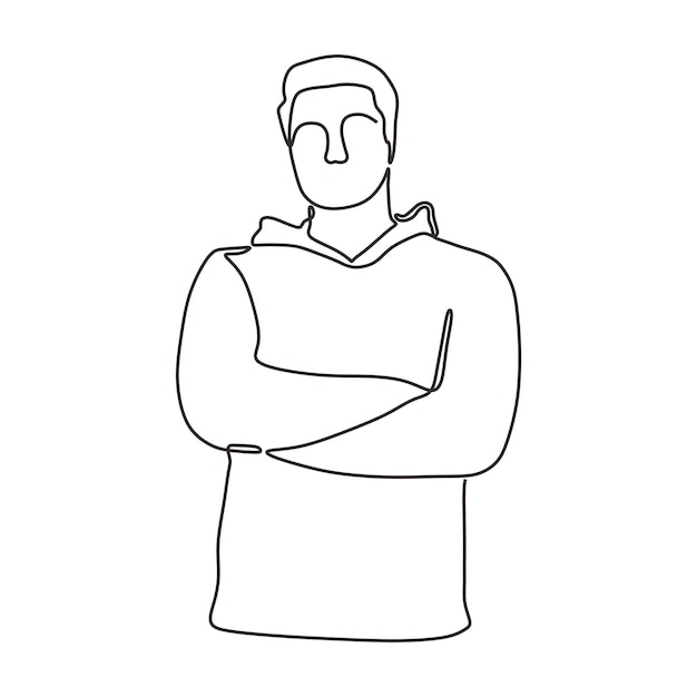 Vector continous single line art man with pose black line conceptual