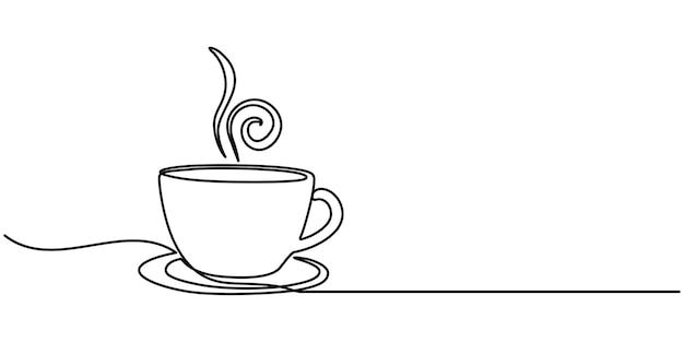 Continu dunne lijn koffiekopje met rook vector illustratie minimalistische schets doodle voor cafe