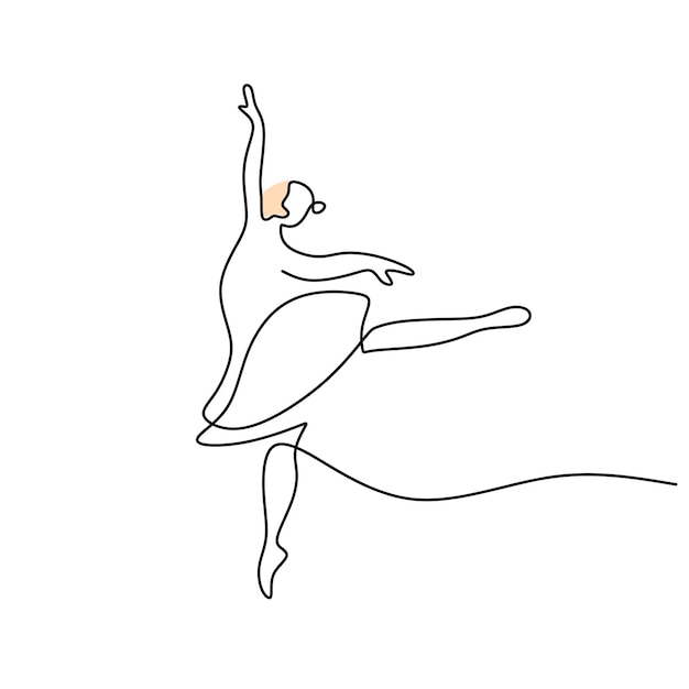 Continu een enkele lijn van vrouw ballerina dansen geïsoleerd op een witte achtergrond