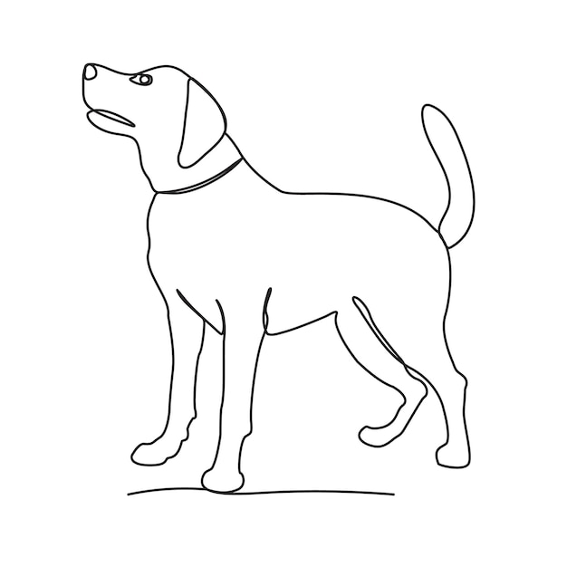 Continu één lijn huisdier hond omtrek vector kunst tekening en wereld wildlife dag enkele lijn kunst