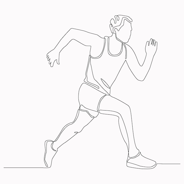 Continu één lijn kunst tekening van een hardlopende man snel in de sport