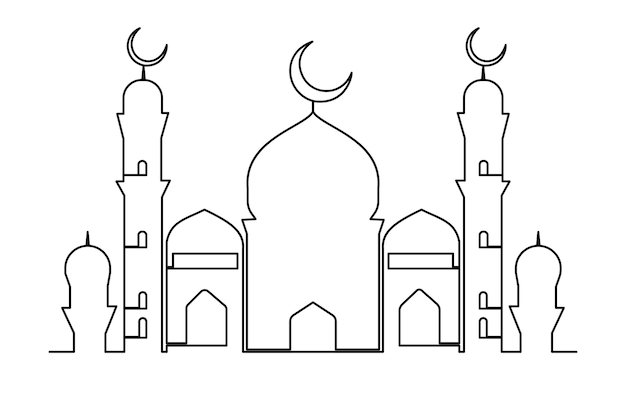 Continu één lijn Ramadan symbool moskee lijn concept outline vector kunst illustratie