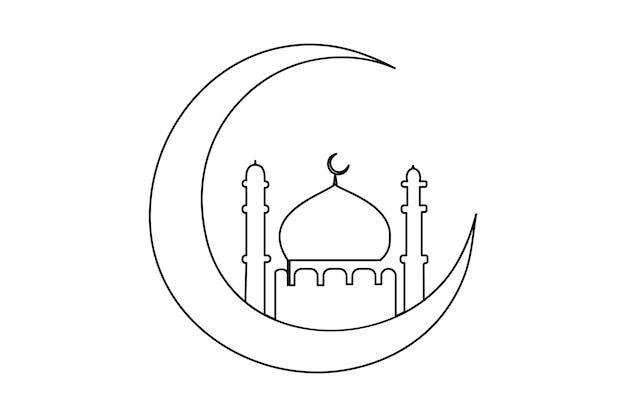 Continu één lijn Ramadan symbool moskee lijn concept outline vector kunst illustratie