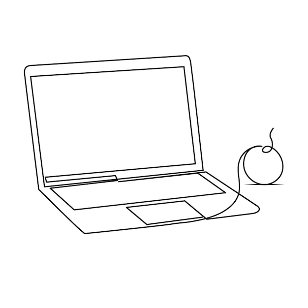 Continu één lijn tekenen laptop tekenen kunst en illustratie vector ontwerp