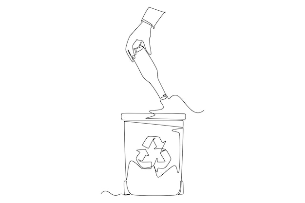 Vector continu één lijn tekenen recycle bin en afval concept doodle vector illustratie